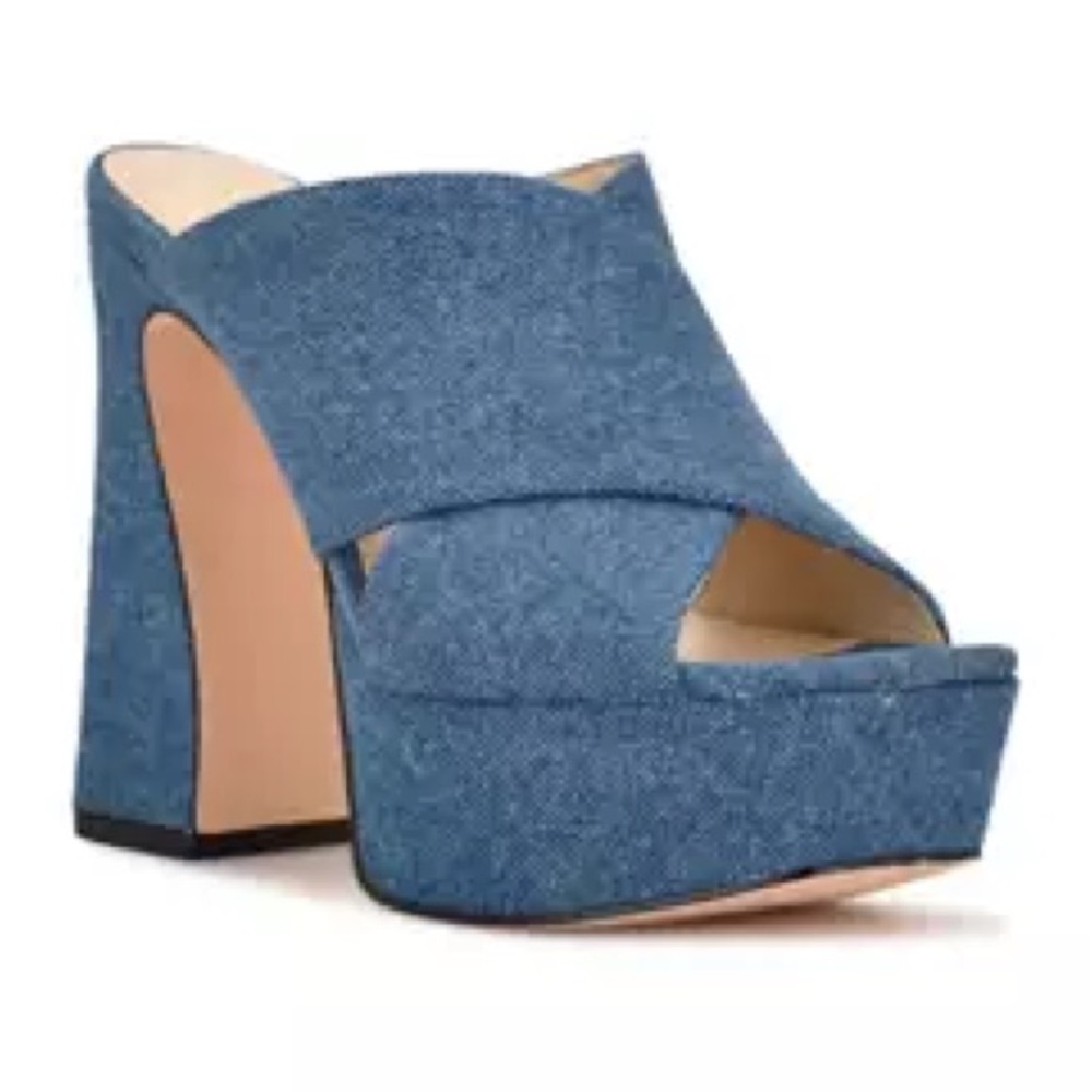 Nine West Blue Denim Women's Mules